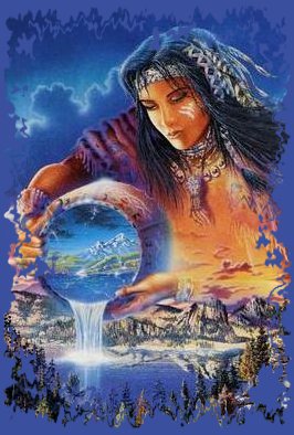 Original et beau cett image:une bell Am&eacute;rindienne verse d'un vase l'eau du lac�Montagne sr espace de neige pr un autre lac�pr beaut&eacute; du paysage Neige MontagneSapinsEnneig&eacute;s�joli avec ses bij