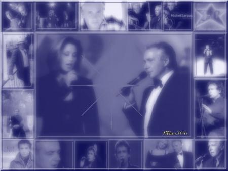 Cadr Bleu gris blanc:photo de michel sardou chante en duo, bien accompagn&eacute;e; en duos de plusieurs photos et seul!! Joli Cr&eacute;a!! ce bleu est superb !!et la photo aussi!! Chanson musique  humour amiti&eacute; A