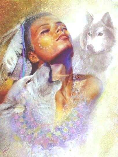 Belle Indienne si c'enest ps une: c'est une bell femme et &ccedil;a lui va bien le c&ocirc;t&eacute; Indien,plumes l&eacute;g&egrave;ret&eacute; douceurs dns les couleurs habits�son beau chien blanc aboie�veille sur sa Patronne bel