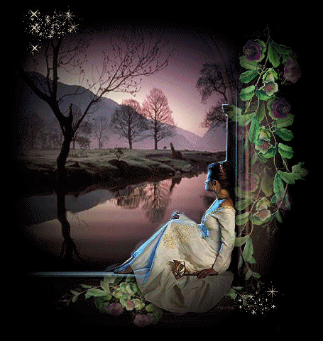 Coucher de soleil,rivi&egrave;remontagne,cette jeun femm s&eacute;duisant romantic bell robe blanchh r&ecirc;ve se ressource Verdure eau Paysage me fait vraiment envie �j'en ai besoin DE RESPIRER j'en ai marr d