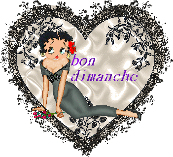 Dans ce Coeur Fleuri GrisNoir BettyBoops bien bell robe grise noire longue,en tenue de soir&eacute;e, vien ns Souhaiter un BON DIMANCHE Bleut&eacute; mauve color&eacute; et brillant��une fleur dns les cheveux Ntre Belle B