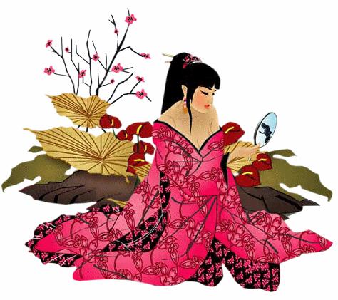 J'aime bien le style chinois : elle est belle cette jeun femme,dns sa robe rose noire color&eacute;e,fond pantalon,belles fleurs,belle verdure,� j'aim beaucoup sa coiffure ses cheveux noirs de cett