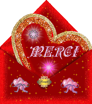 Cett envelopp rouge Etoiles jaunes,motifs rosesmauves,et un coeur de Papier Brillant en sort,je le sort, pr venir vs Dire Merci oui Merci de Vos visites, de vos Com, vos Coucous, amiti&eacute; partag&eacute; �vs po