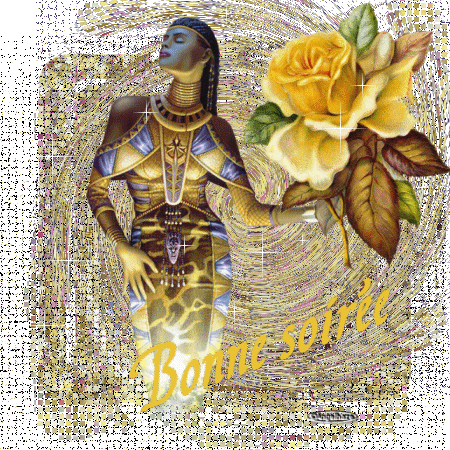 Coucou � une belle femme Egyptienne,habill&eacute;e typique,du pays �tient avec douceur une belle Rose Jaune brille sous fond couleursgrisblancnoir:Pr Ns Souhaiter BONNE SOIREE� Oui Bonsoir &agrave; vs ts ttes �� B