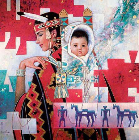 Image color&eacute;e superbe,faisant penser au Tibet, montagne neige,pays rudes,mais quelle beaut&eacute;!!la maman l&agrave;, est bien belle,et son b&eacute;b&eacute; est mignon com tout!!image refl&egrave;te Joie Positivit&eacute; Lumi&egrave;re Couleurs