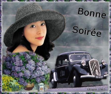 Voiture ancienne,et une belle fille romantic pr vs la pr&eacute;senter, fleurs, Et vs souhaiter une BONNE SOIREE ��