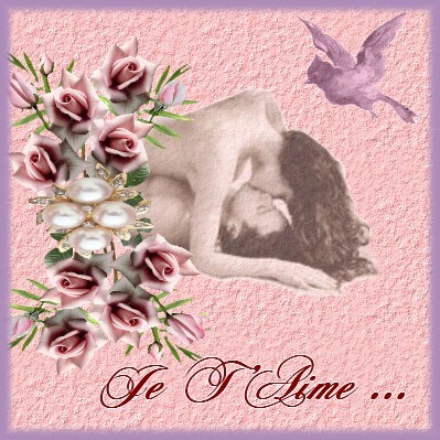 Cadre mauveFond Rose Roses rose Perles blanches pr mettre en valeur, ce couple Amoureux &eacute;pris l'un de l'autre et Tendresse amour D&eacute;claration :JE T'AIME �Photo apaisante et R&ecirc;ve DOUCE NU