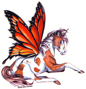 Cheval Licorne Blanc Orang&eacute; avec des ailes d'ange orange noir!! original, n'est ce pas!! et oui Le cheval licorne est aussi Ange Gardien!!! joli &ccedil;a m&ecirc;me, fait sourire!!