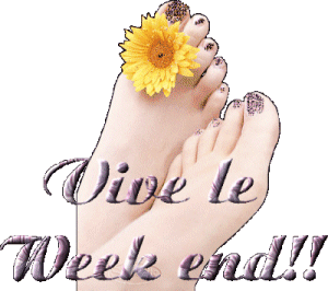 Oui,  cette image parle tte seule, une fleur entre les orteils de ces beaux pieds de femme, au repos, cool,  enfin on peut  dir  Vive le week end, plein de bonn choses, et  prendre le temps,enfin essa