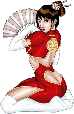 Bell chinoise,  jeune belle femm  tenue rouge  dor&eacute;  blanc, sensu=el  , &eacute;ventail belle coiffure, cheveux noirs��Amour d&eacute;sir Passion tjours ces mots reviennent mais font partie D LA VIE ��Charme �  BON