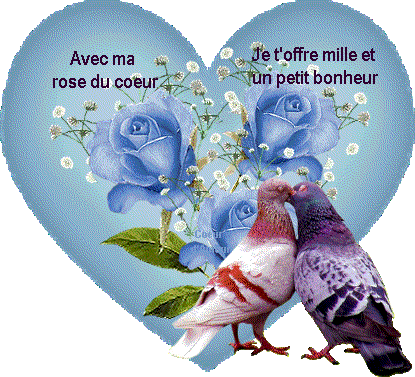 Vraiment doux  paisible  et joyeux  ce coeur bien agr&eacute;ment&eacute; ��  rose fleurs  beaux pigeons amour aussi!!  mil bonheur  dns la vie � bonheur aussi  vers le Ciel Divin &agrave;  aller  d&egrave;s fois  s'y  Conf