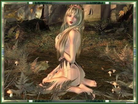 Belle fille, dans la for&ecirc;t  &agrave; l'aise, et  r&ecirc;veuse l&eacute;g&egrave;rment  ns regarde!!  pOEsie  Peinture, cela peu donner inspiration &agrave; plusieurs Arts : et Photo aussi �/�&