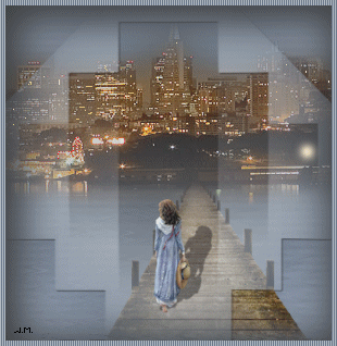 Douceurdans la nuit, le fleuve une passerelle et une femme romantic s'y prom&egrave;ne admirant les lumi&egrave;res de la ville,respire bn air nuit�Etoiles Lune  R&ecirc;ve F&eacute;&eacute;rie Calme Repos� Se ressource� Admirer!