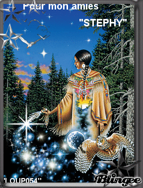 Bonjour bnne journ&eacute;e &agrave; ts ttes� Merci Stephy pr Ta Cr&eacute;a�pr Ton Cadeau Ton Amiti&eacute; �je te la redonne�et je vs offre cette belle photo d'une Am&eacute;rindienne dans la nature�oiseaux �Couleurs ciel bleu��