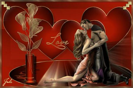 LOVE .  Amour Passion  Belle couleur Rouge  Fleur   Dor&eacute;,   couple  attir&eacute;   l'un l'autre  sEnsualit&eacute;  Charme Amour  � Passion  Tendresse&&