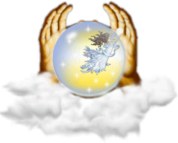 Un globe color&eacute; nuage blanc un Ange Veille  et globe tenu  prot&eacute;g&eacute; par  Deux belles mains  � dans les Nuages   �  Notre AnGE pROTecteur,  et ns en avons ts Un Ange qui Veille sr Nous /�   bon Mercredi