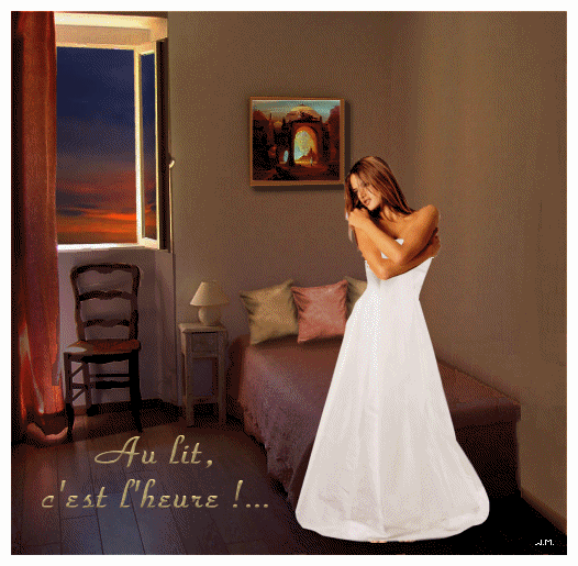 Non c'est pas l'heure   d'aller au lit, mais bien bell image  amusante, jolie fille en blanc sa robe de nuit!! transparent,  amoureuse pensive, Sensuelle et sexy��