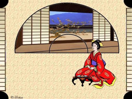 Photo Rivi&egrave;re montagne &agrave; l'arri&egrave;r un arbre,l'on voit ceci &agrave; travers fen&ecirc;tre Maison d'une chinoise,install&eacute;e, bien respire l'air et un autre d&eacute;paysement/Autres habits  coutumes, ass