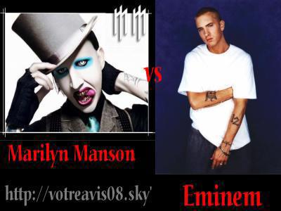 Musique et bien d'ACTU!! Marilyn Manson,quelle t&ecirc;te il fait!! et  EMINEM !!je pens qu'il doit y avoir des fans de ces chanteurs surtou EMINEM!!  SOIREE GAIE  A TS TTES&&