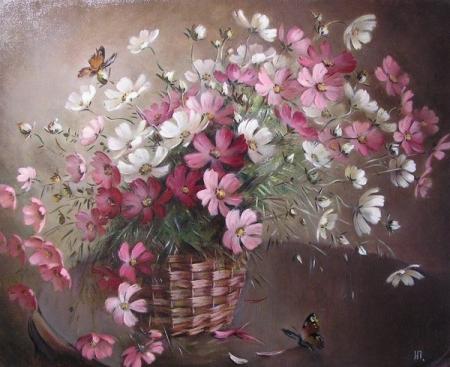 dES Fleurs dns un panier en osier, un peu de douceur et belles couleurs  gais  tendresse, des papillons, sr  belle table en bois ��   pR  une  DOUCE NUIT  �   Beaux R&ecirc;ves  Color&eacute;s et Fleuris �� et  se