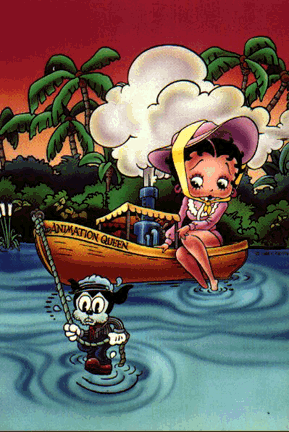 Betty Boops, sur son bateau en promenade, et accompagn&eacute;, on lui tire la barque, promenade  amusant,et elle es ps tr&egrave; rassur&eacute;e� Ntre Betty!!! BON MERCREDI &&