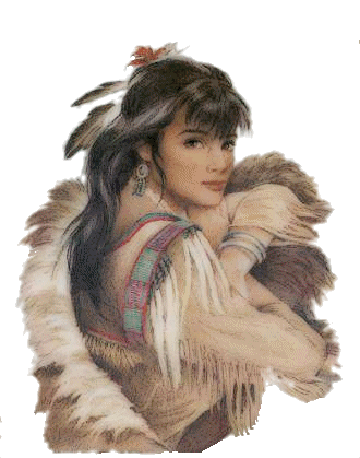 Bell jeune femme Am&eacute;rindienne,  beau v&ecirc;tements en fourrure, cuir,  couleur,  plumes � Douceur  dans le visage  de cette  jeune femme �� &&