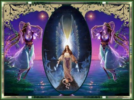 Ange f&eacute;minin  veille  f&eacute;es �  la  mer nature  �  Elle s'en remet  au  Divin  Pr  Prot&eacute;ger l'Humanit&eacute;   Notre Terre  ��   DOUCE  NUIT    DOUX REVES COLORES  ET GAIS  &&  bizzz   &&