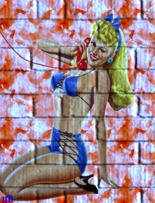 . Gaiet&eacute; .   Humour  Beaut&eacute;  f&eacute;minine   fond mur en brique;  original  et  &ccedil;a rend bien��  Bizzz  &&