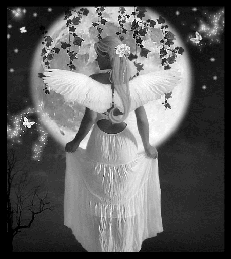 Noir et Blanc  et  belle photo de cet ange Femme  De dos de Profil,  Brille dns la nuit Etoiles Lune Ange  Prot&egrave;ge !! Que Vtre Ange Prot&egrave;ge Votre Etre  et  Vs Vies ��  AGREABLE MERCREDI   A PLUS � Biz