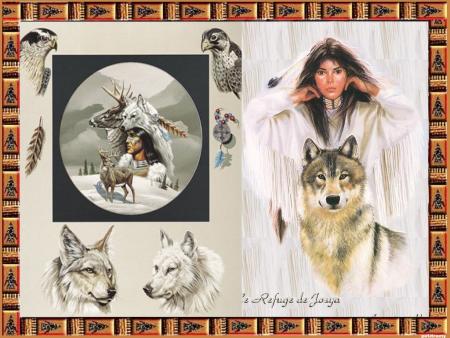 Beau cadre   Photo   d'Am&eacute;rindiens  Homme Femme  Chien-loup  Blancheur Neige � Beaut&eacute; R&ecirc;ve de ce Peuple � 