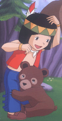 Ce bel enfant jeune Indien, avec son Ours mimi, dans la for&ecirc;t verdure roches, viens Vs Souhaiter une BONNE JOURNEE �Ses Amiti&eacute;s et Bisous�  Gai  et  Tendre ��  R&ecirc;ve  r&ecirc;ve mon coeur d'enfant&