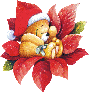 Douillet   ce Nounours  dans ces feuilles roses  rouges  verdure , il dort,  Et  Pense &agrave; NOEL  avec son Chapeau  DU P&egrave;re No&ecirc;l �  Tendre  et  apaisant   gai  et  r&eacute;veille sourire d'enfant � en nou