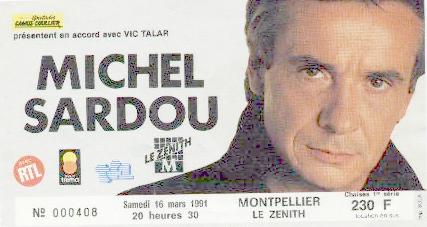 Un souvenir : d'un Billet d'Entr&eacute;e de Concert &agrave; Montpellier LE ZENITH Le samedi 16 mars 1991, et c'&eacute;tait en francs, les euros n'y &eacute;taient pas encor! J'y ai pas &eacute;t&eacute;, mais surem