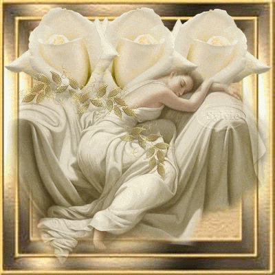 . Blancheur immacul&eacute;e  belle femme  repose dans la douceur,  douceur de sn &ecirc;tre, Belles roses blanches verdure brille! douceur de l'&acirc;me, douceur d&eacute;gag&eacute;e par les Anges,le Divin� Douceur spirituell