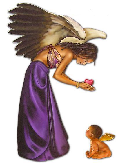 Belle femme  Ange  black, ravissante, et dns le coeur Lumi&egrave;re donne Coeur D'Amour &agrave;  Son Petit Enfant, ou cet enfant �Tendresse  Lumi&egrave;re Divine � Paix   Amour � Joie � AGREABLE DIMANCHE TS TTES  