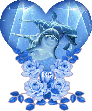 . Dauphins   fleurs bleus   tout bleu  blanc &eacute;toiles brillent!!  Coeur  d'Amour  les Dauphins  Animal de Paix et d'Amour & tendre et gai �  Compagnon  agr&eacute;able pr l'homme� 